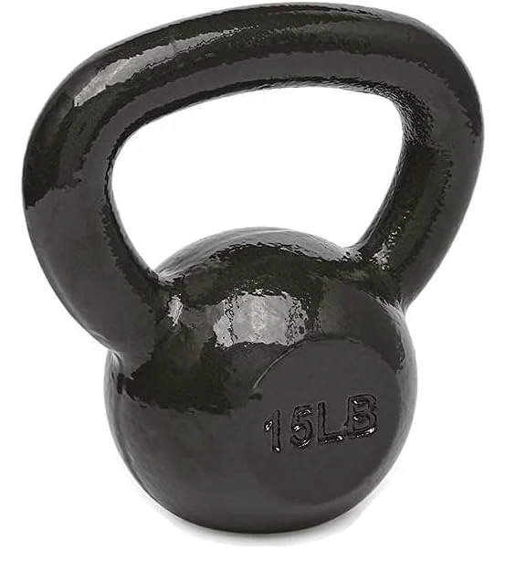 Amazon Basics cast iron kettlebell, 15 lb, black powder-coated finish