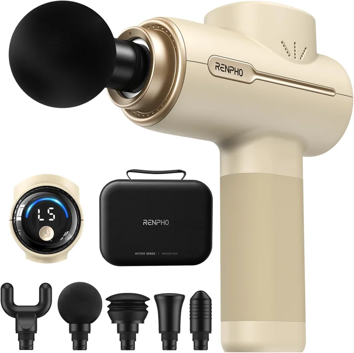 RENPHO Active massage gun with attachment heads and carry case